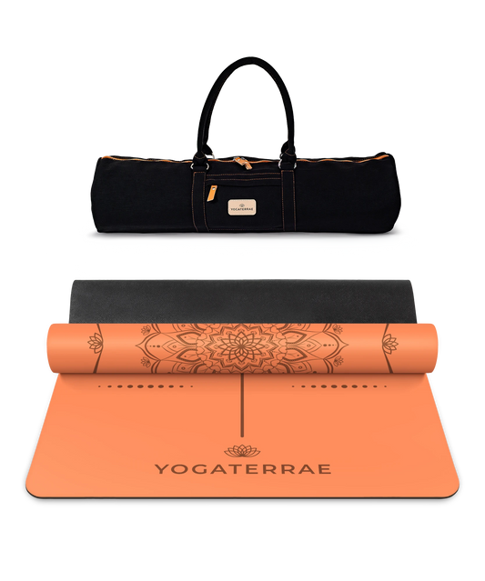 TAPIS DE YOGA MANDALA ORANGE EN PU-CAOUTCHOUC NATUREL AVEC SAC