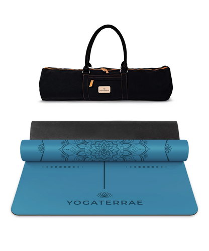 TAPIS DE YOGA MANDALA BLEU POLAIRE EN PU-CAOUTCHOUC NATUREL AVEC SAC