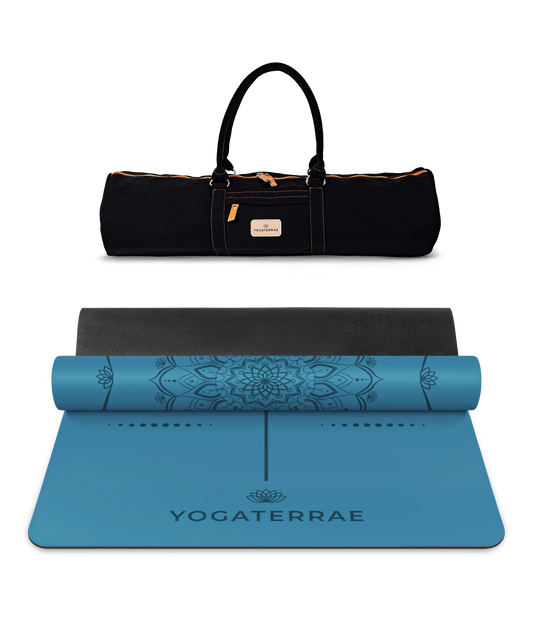 TAPIS DE YOGA MANDALA BLEU POLAIRE EN PU-CAOUTCHOUC NATUREL AVEC SAC