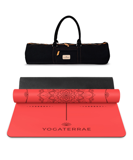 TAPIS DE YOGA MANDALA ROUGE EN PU-CAOUTCHOUC NATUREL AVEC SAC
