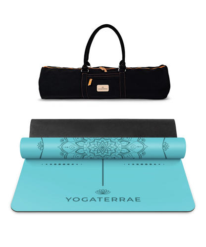 TAPIS DE YOGA MANDALA BLEU CIEL EN PU-CAOUTCHOUC NATUREL AVEC SAC