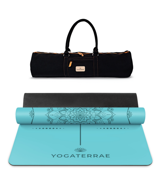 TAPIS DE YOGA MANDALA BLEU CIEL EN PU-CAOUTCHOUC NATUREL AVEC SAC
