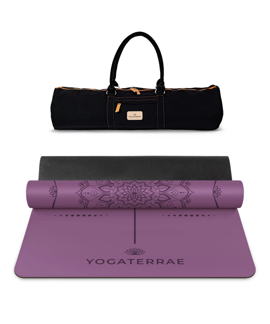 TAPIS DE YOGA MANDALA VIOLET EN PU-CAOUTCHOUC NATUREL AVEC SAC