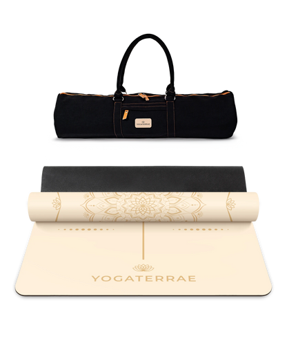 TAPIS DE YOGA MANDALA BLANC EN PU-CAOUTCHOUC NATUREL AVEC SAC