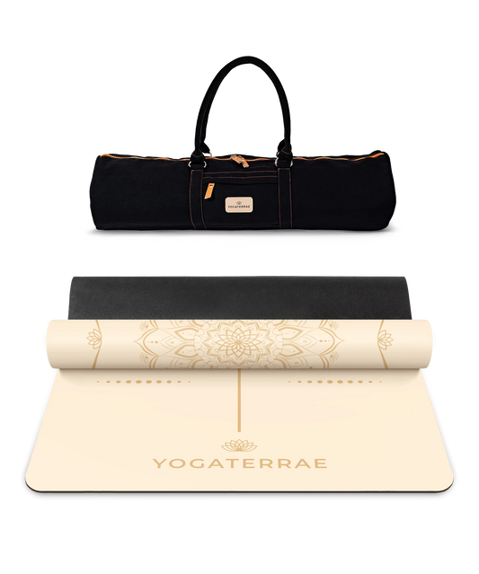 TAPIS DE YOGA MANDALA BLANC EN PU-CAOUTCHOUC NATUREL AVEC SAC