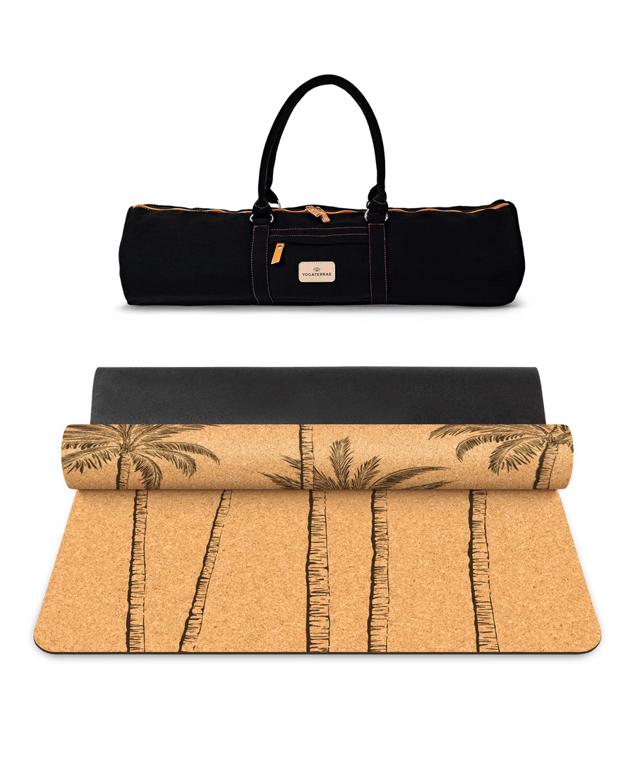 TAPIS DE YOGA ROYAL PALM LIÈGE & CAOUTCHOUC NATUREL AVEC SANGLE + SAC