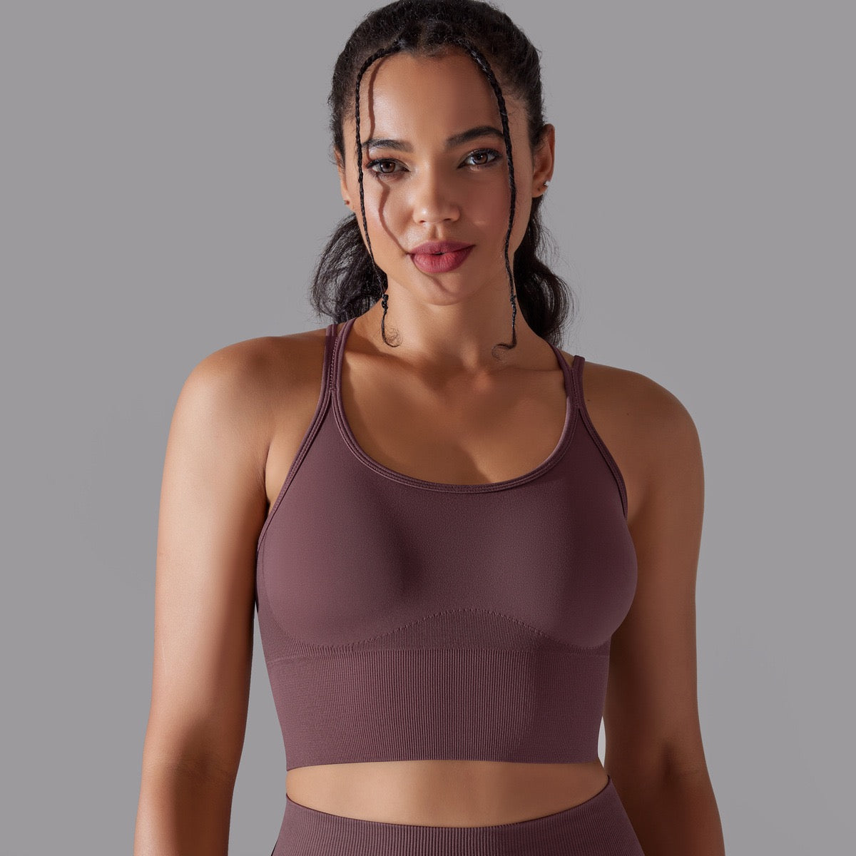 BRASSIÈRE DE SPORT YOGA, PILATES & FITNESS, PRUNE ÉLÉGANTE ET RAFFINÉE