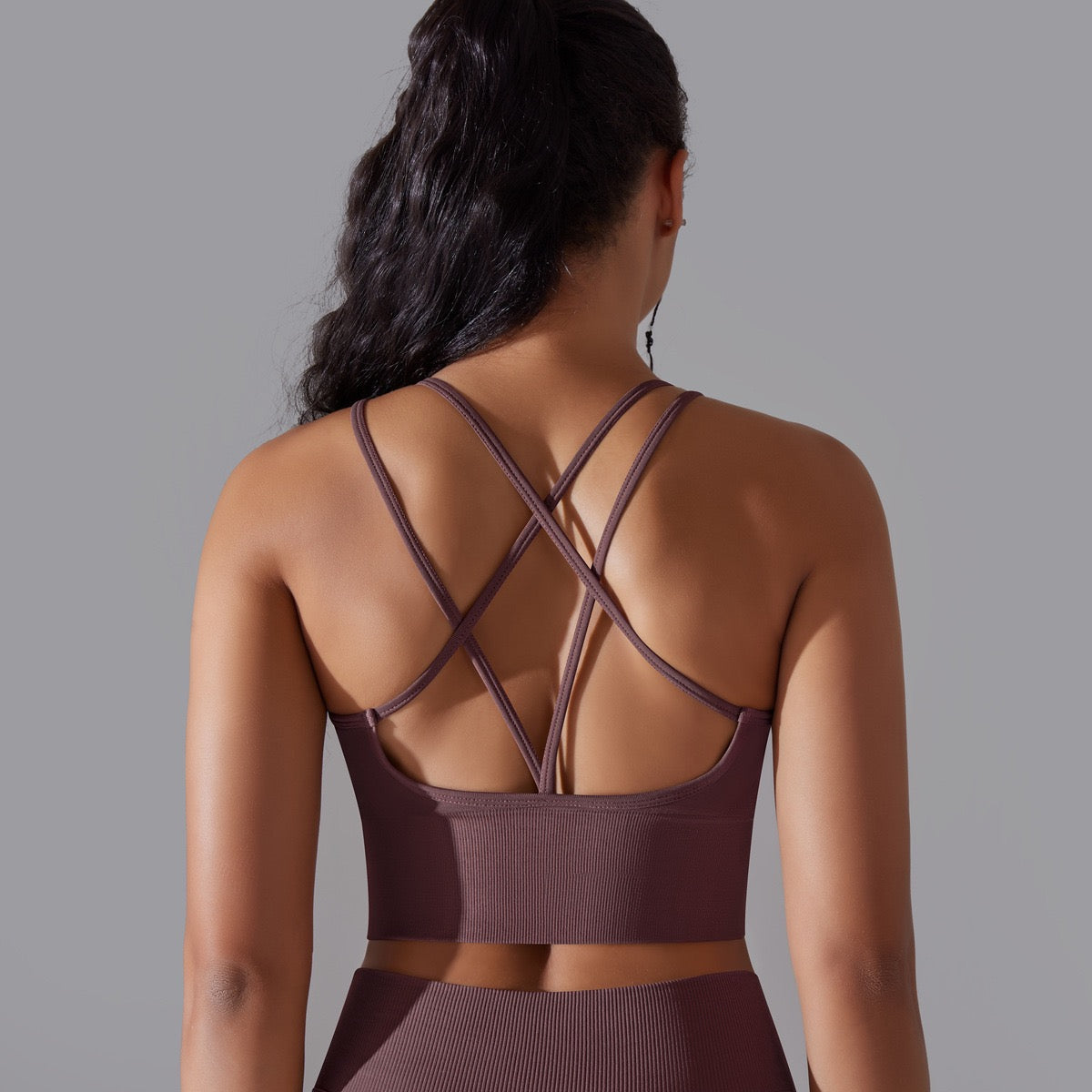 BRASSIÈRE DE SPORT YOGA, PILATES & FITNESS, PRUNE ÉLÉGANTE