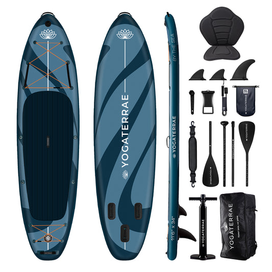 "Pack complet 2 en 1 SUP Kayak Yogaterrae Navy Seals 11'6" + 10 accessoires premium pour une expérience nautique optimale"