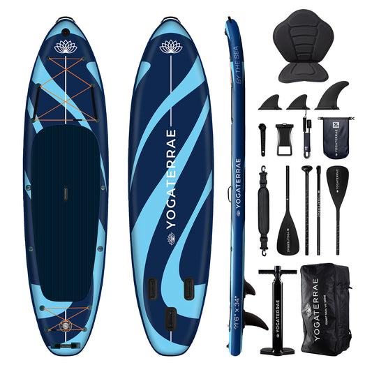 "Pack complet 2 en 1 SUP Kayak Yogaterrae Ocean Blue 11'6" + 10 accessoires premium pour une expérience nautique optimale"