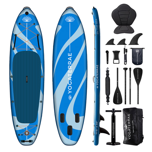 "Pack complet 2 en 1 SUP Kayak Yogaterrae Sky Blue 11'6" + 10 accessoires premium pour une expérience nautique optimale"