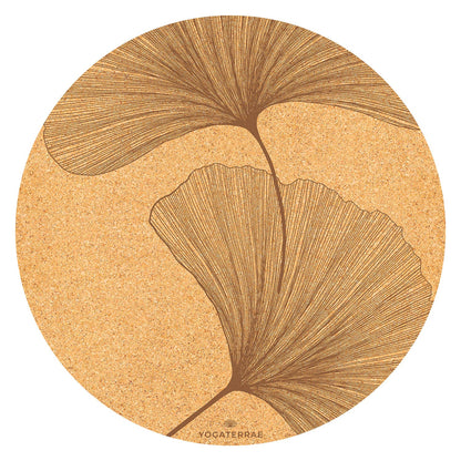 TAPIS DE YOGA ROND GINKGO YIN YANG MARRON EN LIÈGE ET CAOUTCHOUC NATURELS