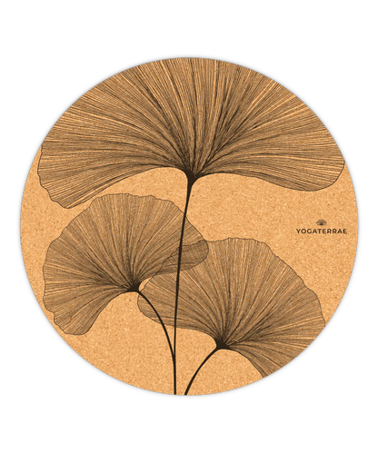 TAPIS DE YOGA ROND ANTIDÉRAPANT EN LIÈGE GINKGO BILOBA NOIR