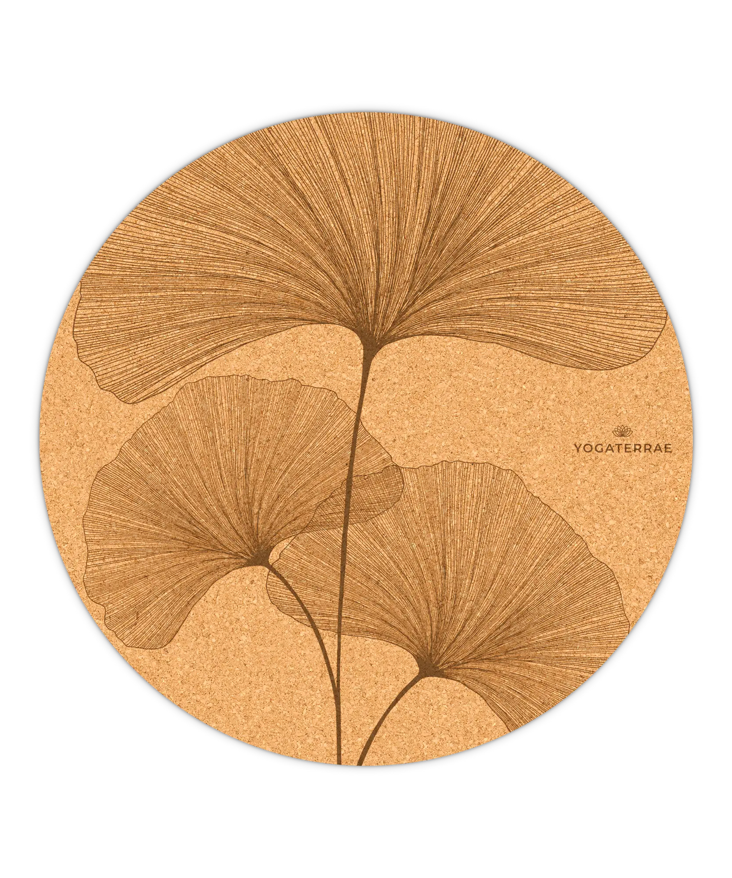 TAPIS DE YOGA ROND ANTIDÉRAPANT EN LIÈGE GINKGO BILOBA MARRON