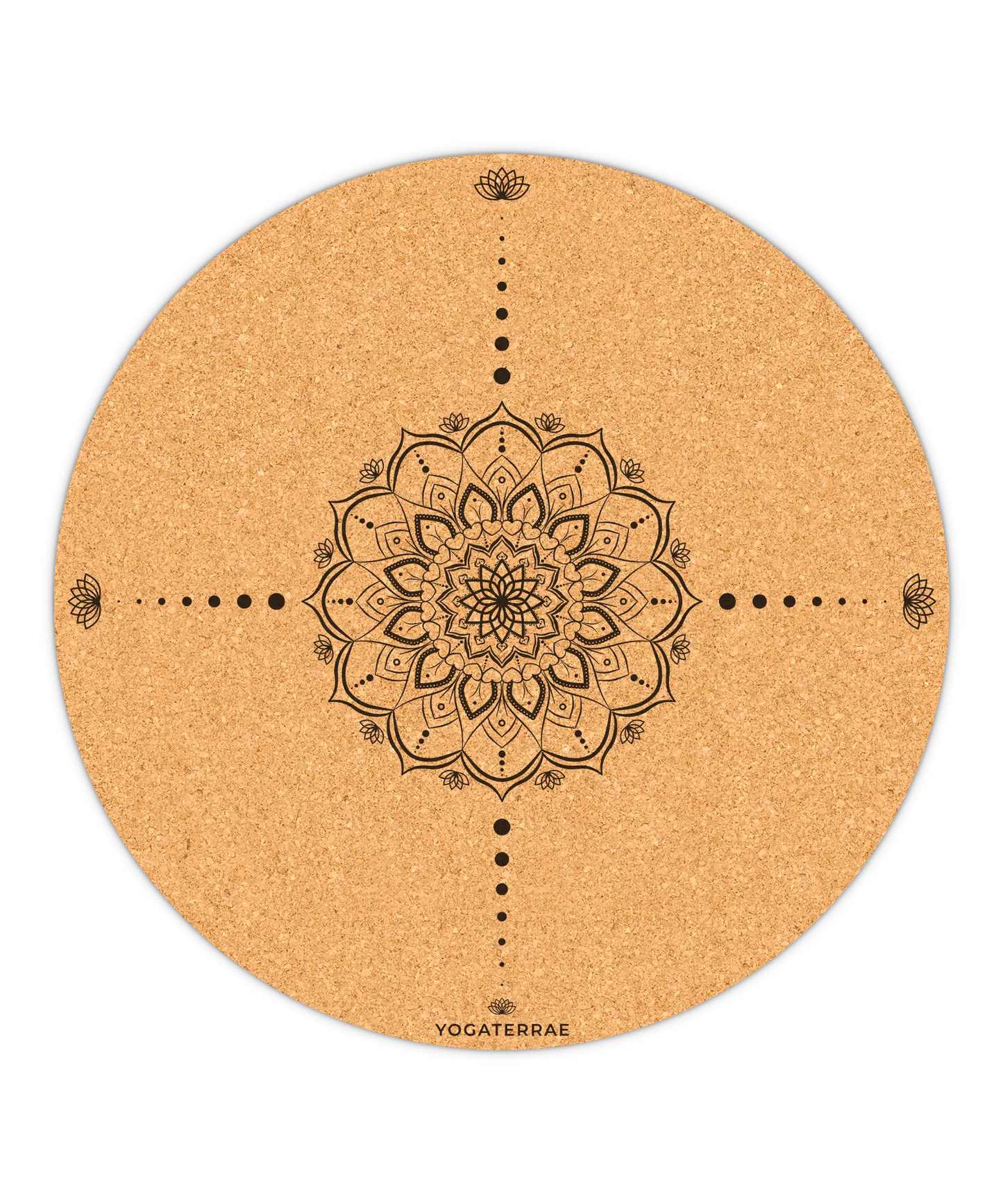 TAPIS DE YOGA ROND ANTIDÉRAPANT EN LIÈGE MANDALA COSMOS NOIR