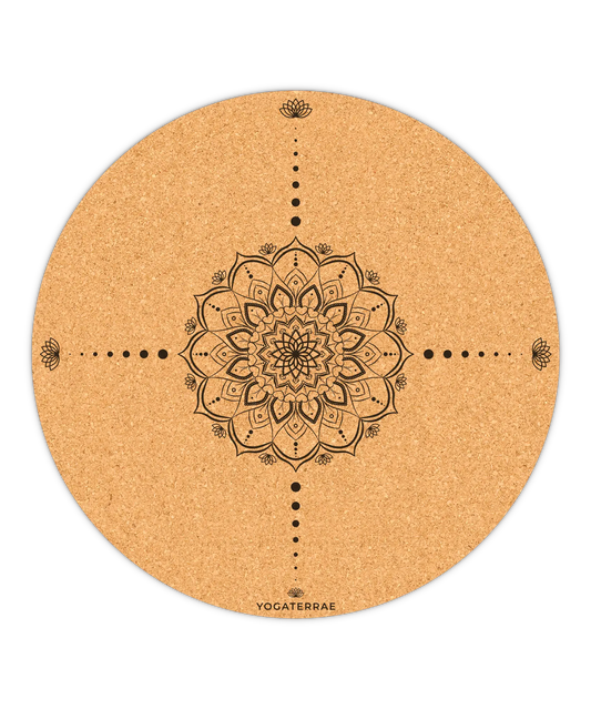 TAPIS DE YOGA ROND ANTIDÉRAPANT EN LIÈGE MANDALA COSMOS NOIR