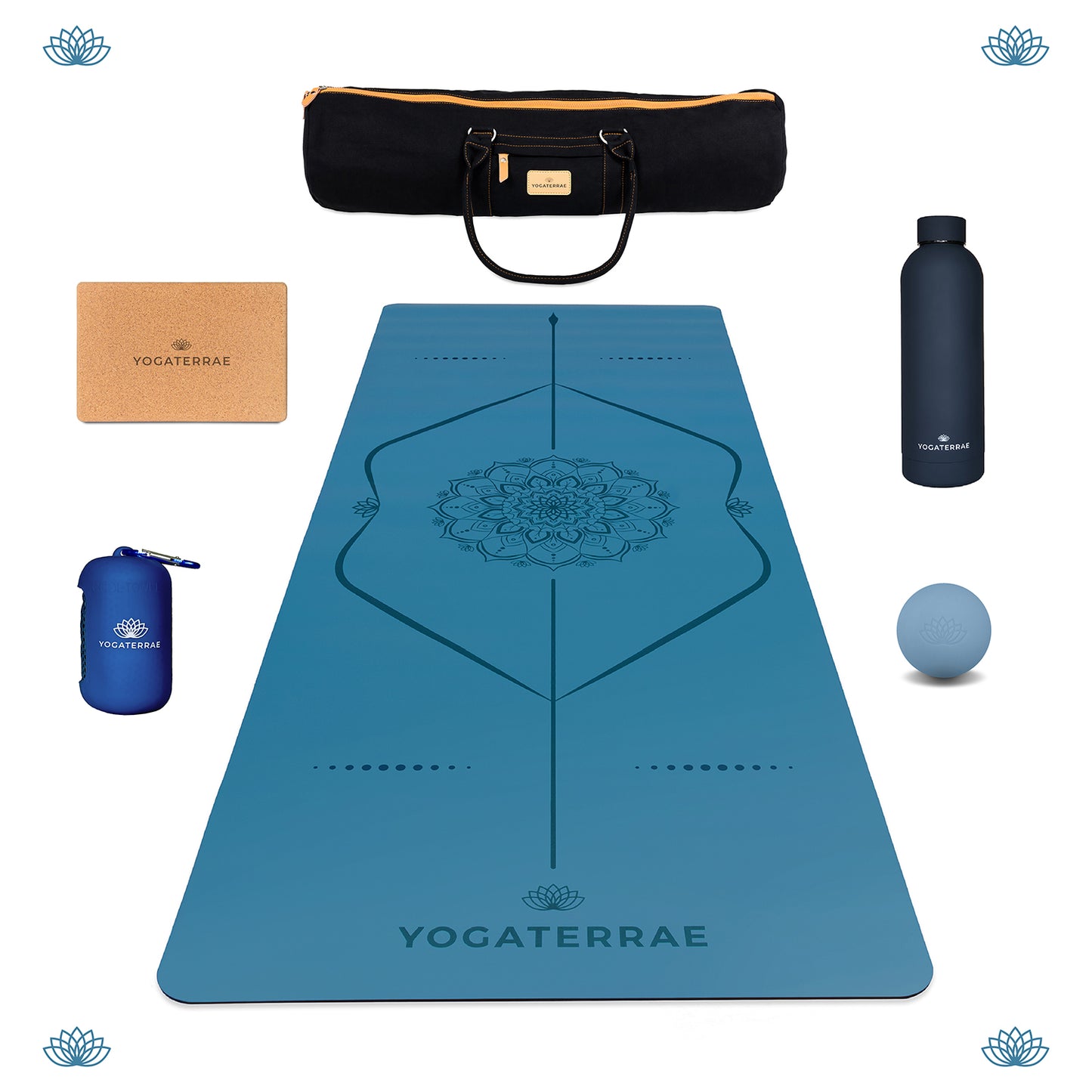 PACK YOGATERRAE BLEU POLAIRE : LE TAPIS + 5 ACCESSOIRES YOGA