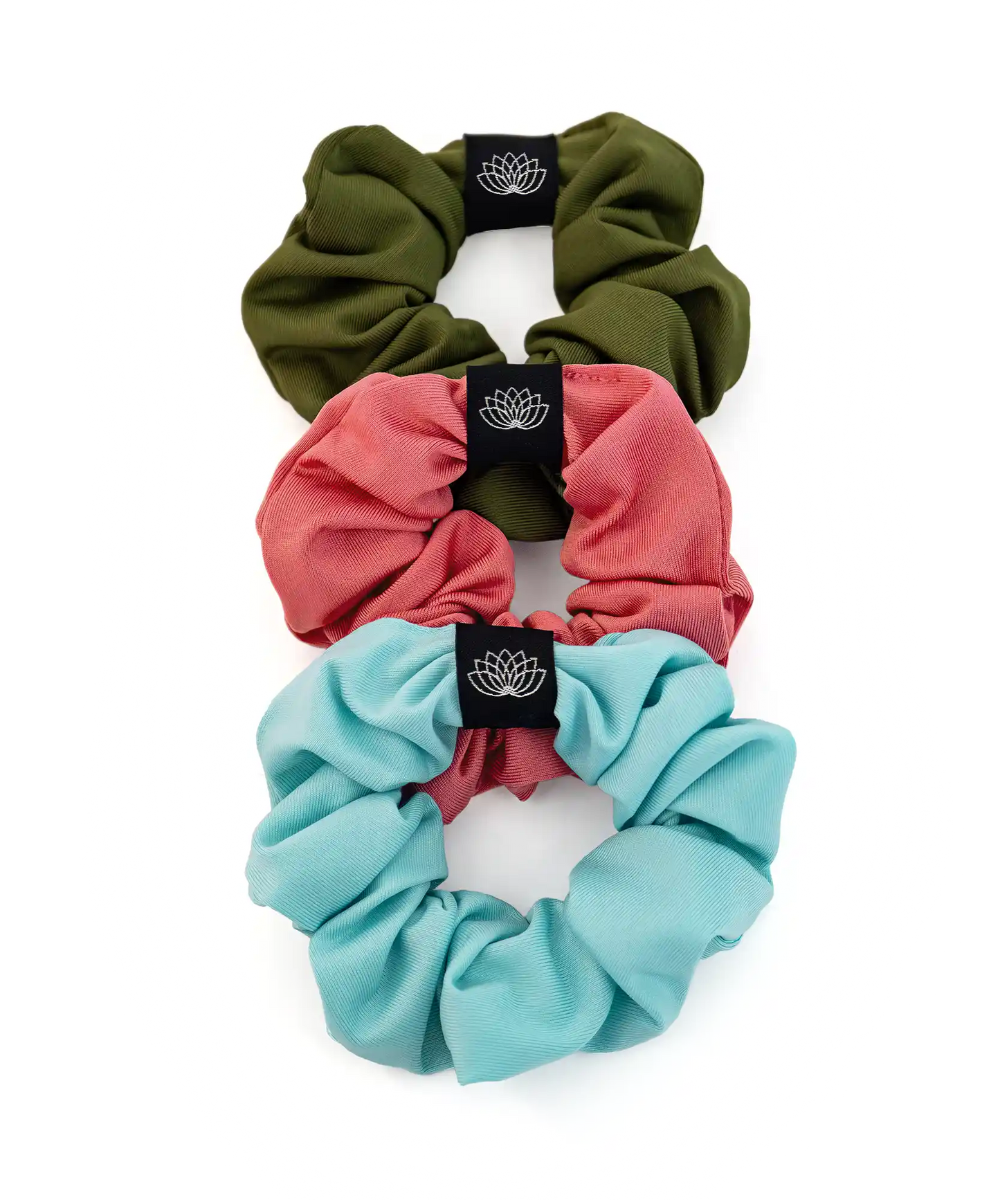 SET 3 CHOUCHOUS TURQUOISE – KAKI – ROSE