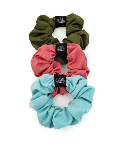 SET 3 CHOUCHOUS TURQUOISE – KAKI – ROSE