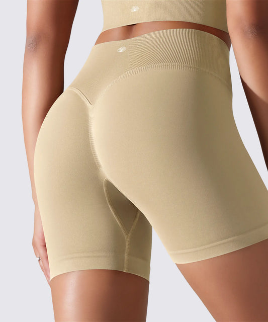 SHORT FEMME YOGA-PILATES-FITNESS TAILLE HAUTE EXTENSIBLE BEIGE