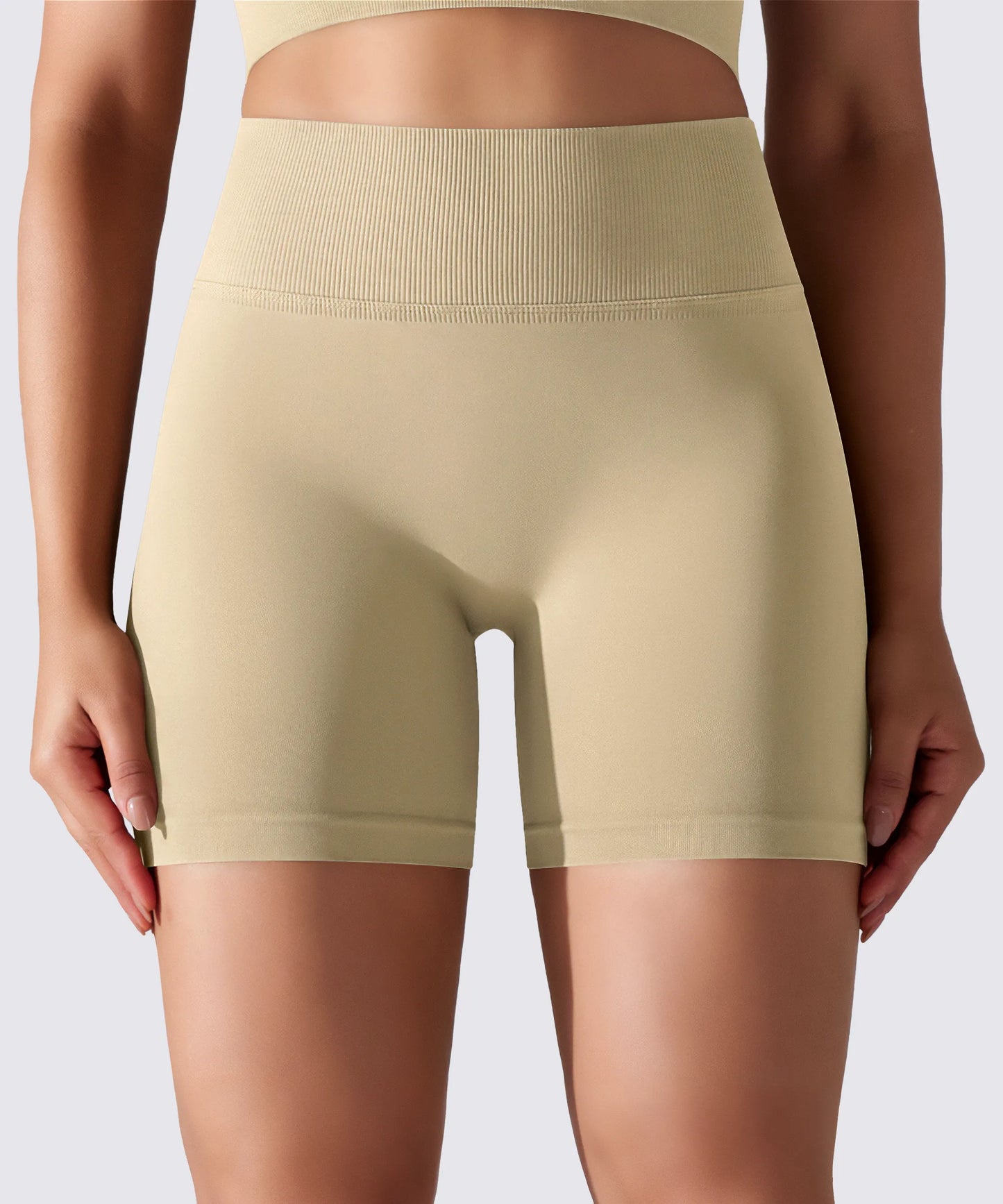 SHORT FEMME YOGA-PILATES-FITNESS TAILLE HAUTE EXTENSIBLE BEIGE