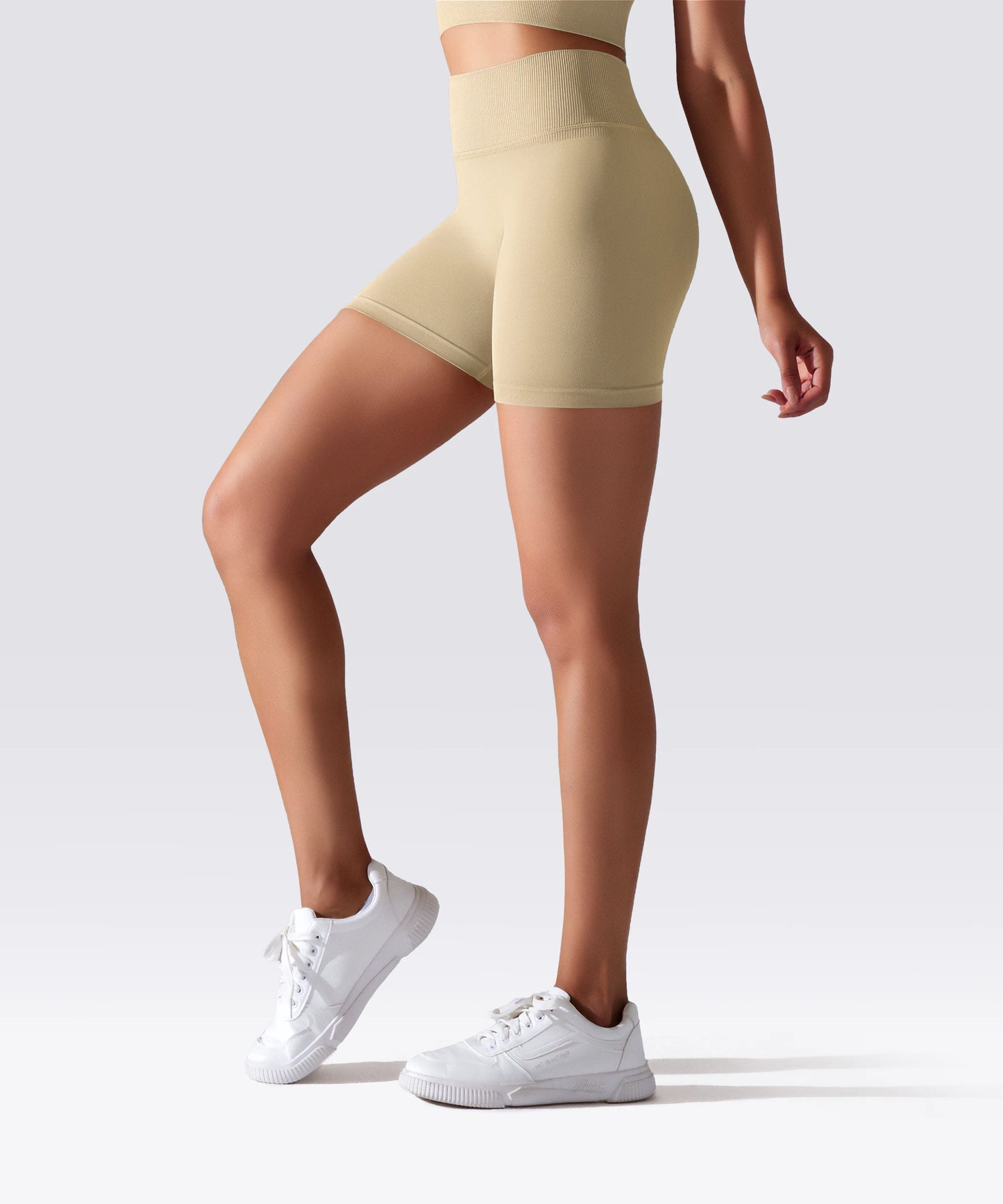 SHORT FEMME YOGA-PILATES-FITNESS TAILLE HAUTE EXTENSIBLE BEIGE