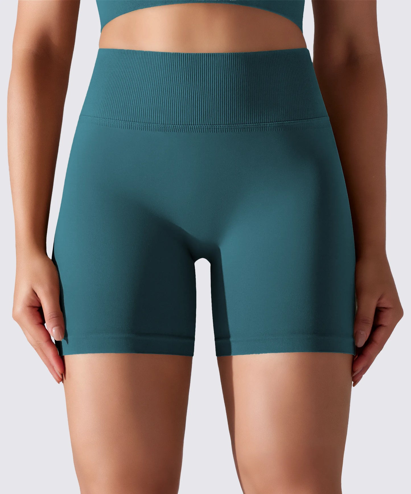 SHORT FEMME YOGA-PILATES-FITNESS TAILLE HAUTE EXTENSIBLE BLEU ÉMERAUDE