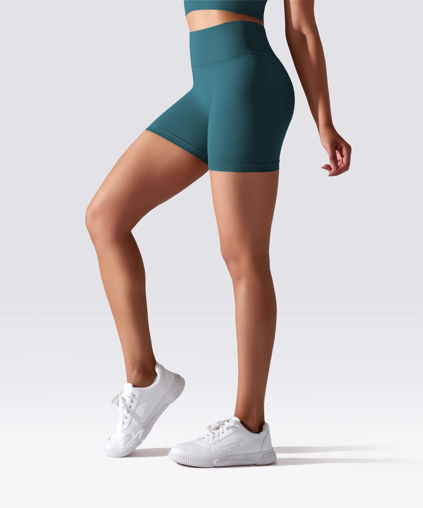 SHORT FEMME YOGA-PILATES-FITNESS TAILLE HAUTE EXTENSIBLE BLEU ÉMERAUDE