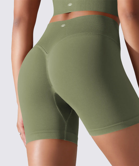 SHORT FEMME YOGA-PILATES-FITNESS TAILLE HAUTE EXTENSIBLE KAKI OLIVE