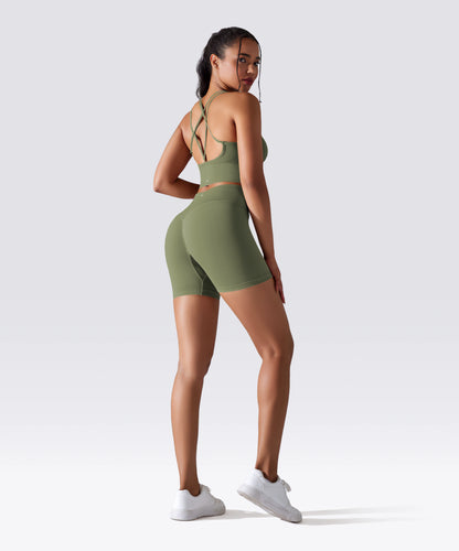SHORT FEMME YOGA-PILATES-FITNESS TAILLE HAUTE EXTENSIBLE KAKI OLIVE