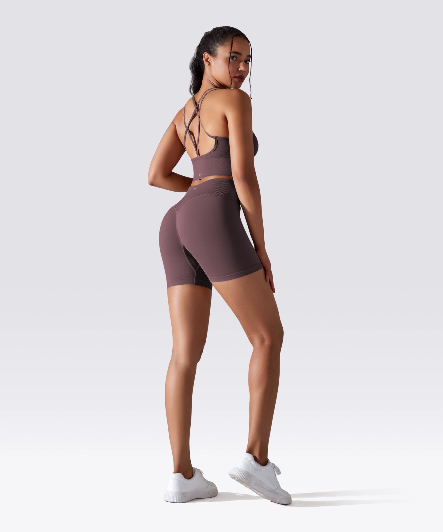 SHORT FEMME YOGA-PILATES-FITNESS TAILLE HAUTE EXTENSIBLE PRUNE
