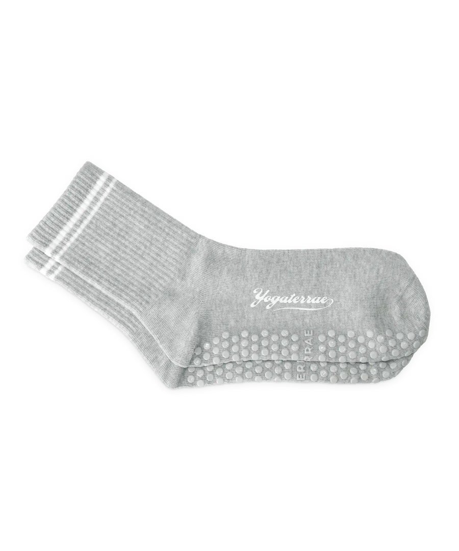 CHAUSSETTES FEMME ANTIDÉRAPANTES RAYURES CONTRASTÉES, GRIS CHINÉ