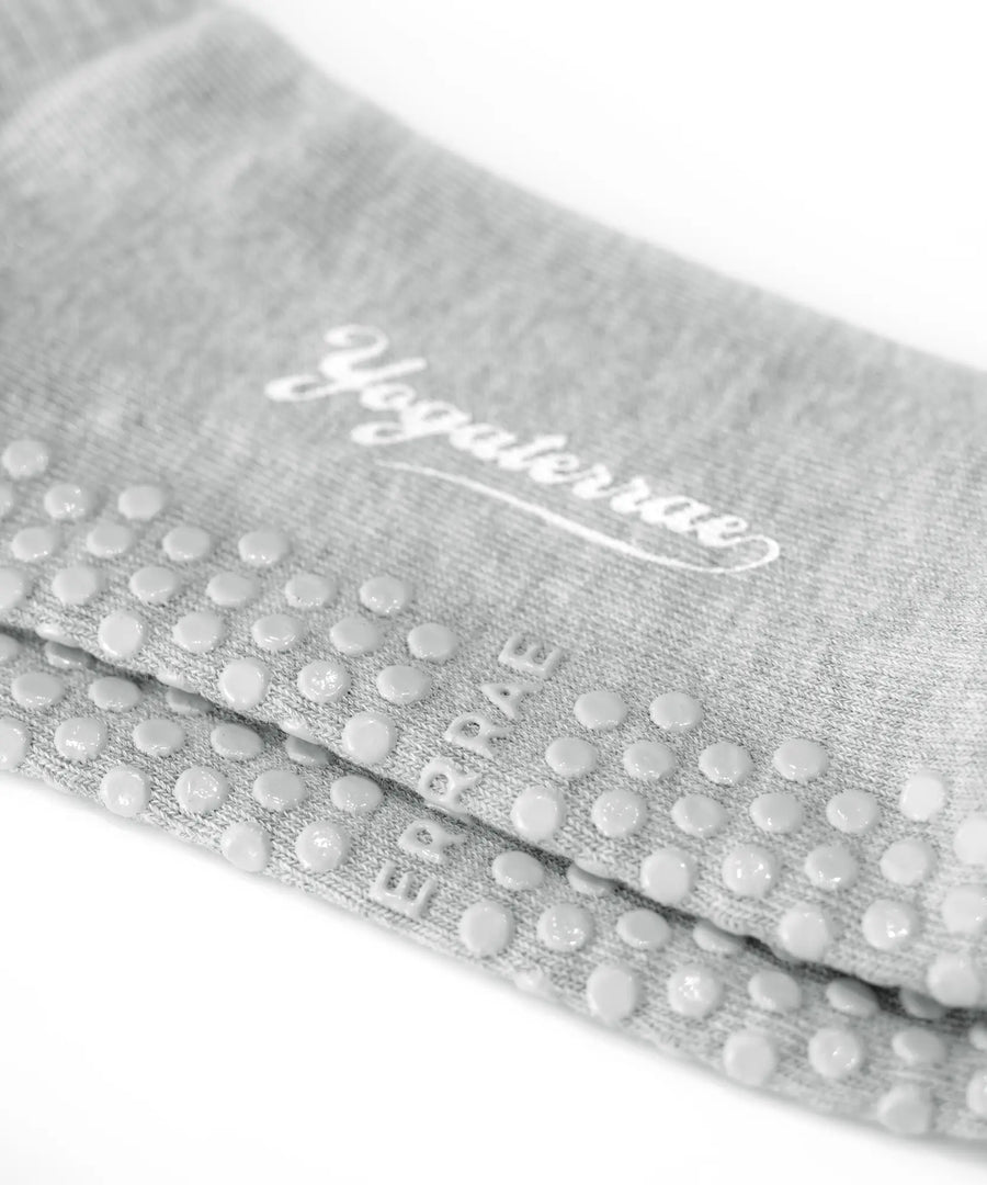 CHAUSSETTES FEMME ANTIDÉRAPANTES RAYURES CONTRASTÉES, GRIS CHINÉ