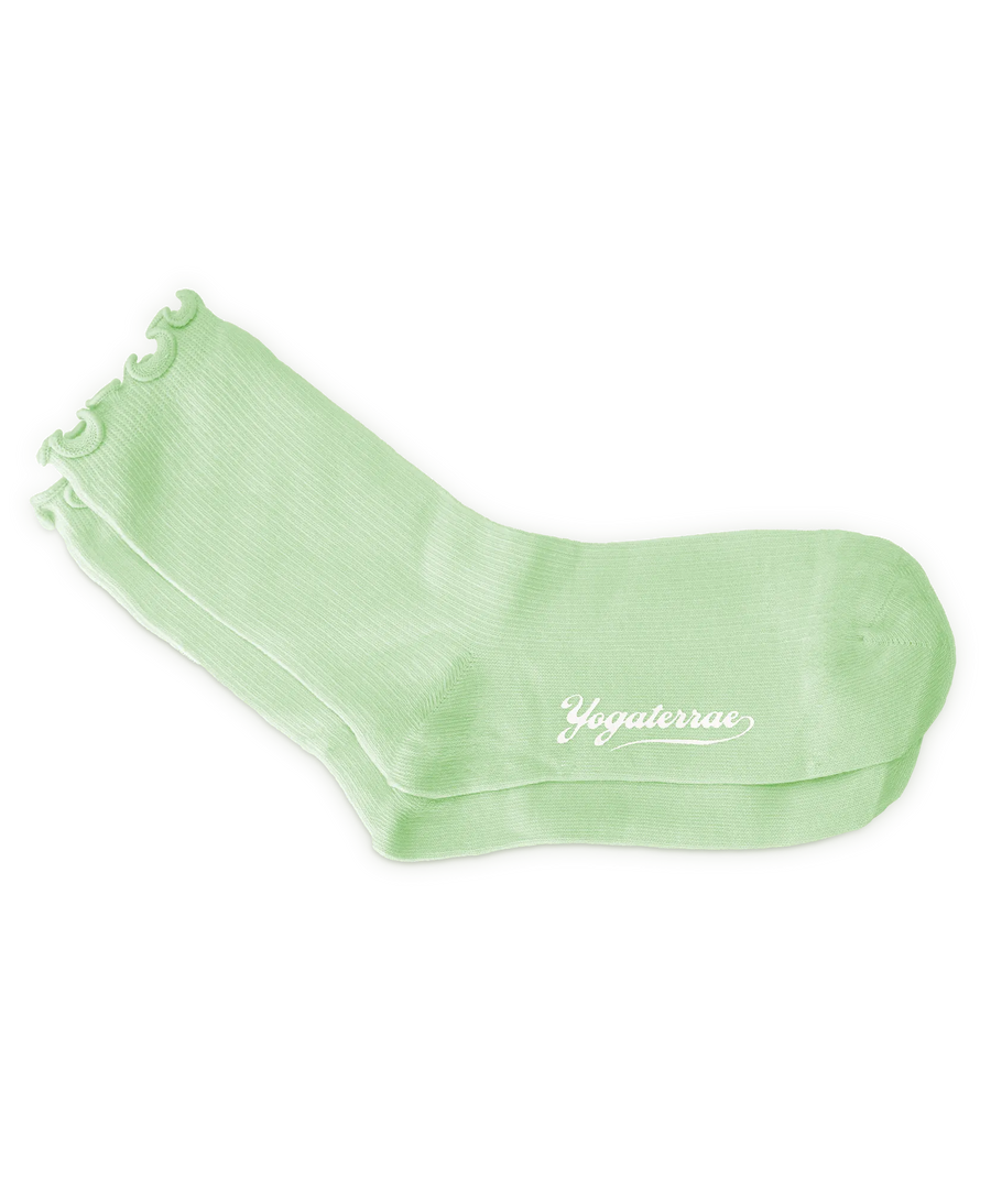 CHAUSSETTES FEMME FANTAISIE BORDS ONDULÉS, VERT TENDRE