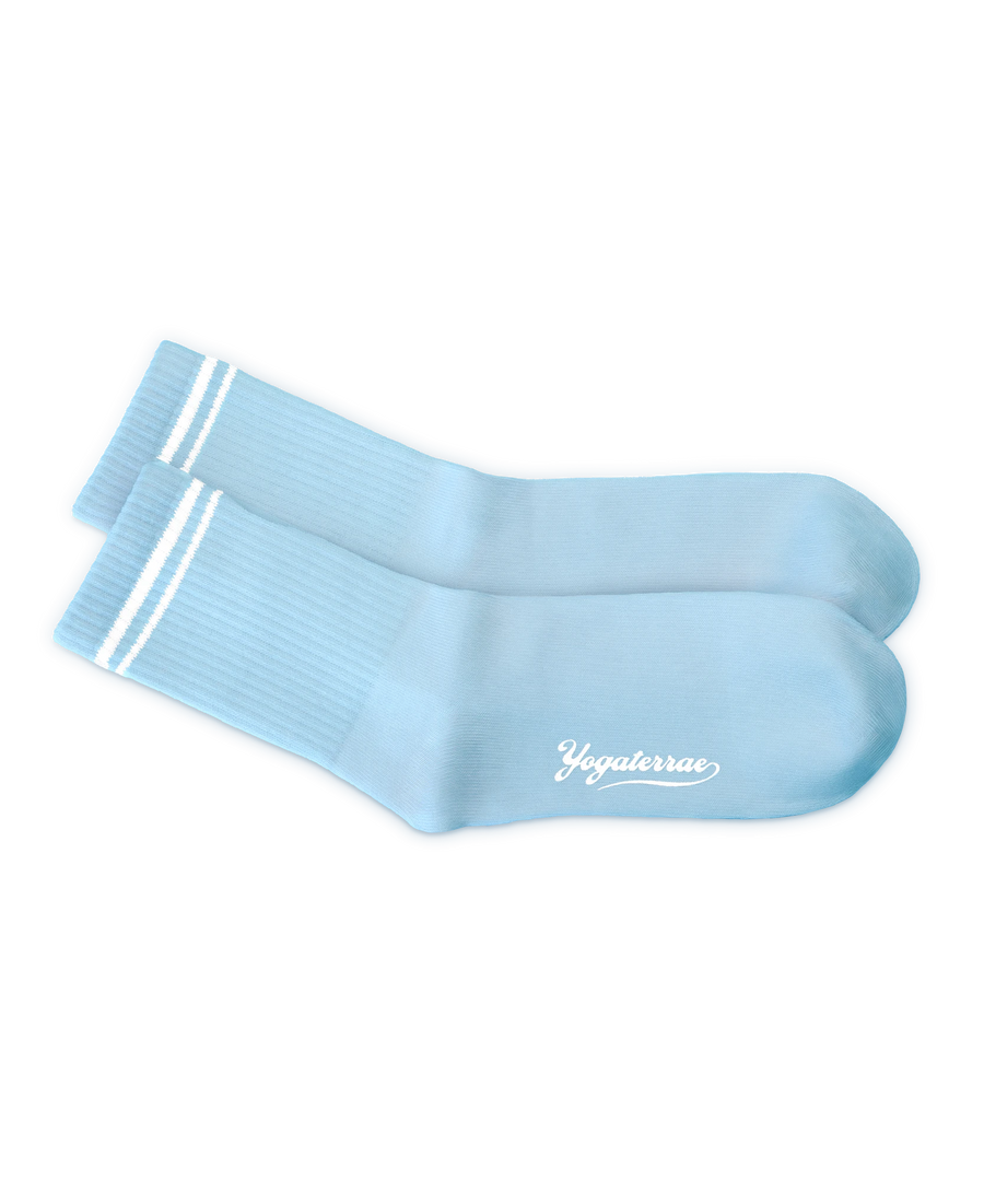 CHAUSSETTES FEMME SPORT RAYURES CONTRASTÉES, BLEU CIEL