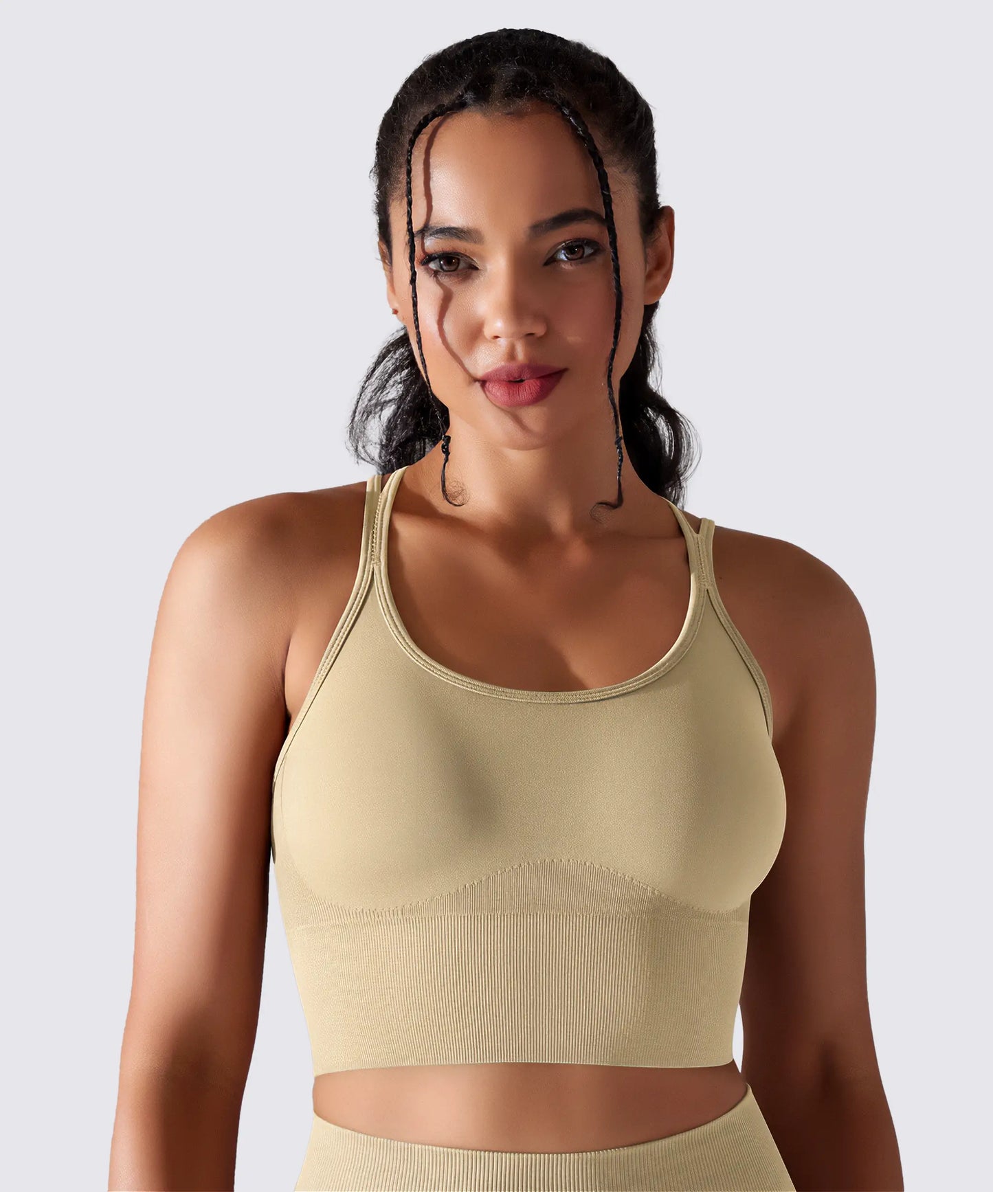 BRASSIÈRE DE SPORT YOGA PILATES & FITNESS MAINTIEN OPTIMAL BEIGE