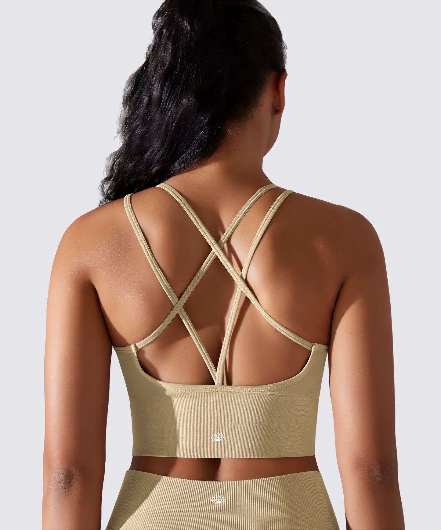 BRASSIÈRE DE SPORT YOGA PILATES & FITNESS MAINTIEN OPTIMAL BEIGE