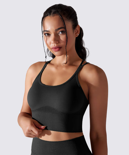 BRASSIÈRE DE SPORT YOGA PILATES & FITNESS MAINTIEN OPTIMAL NOIR