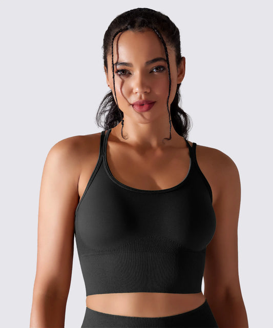 BRASSIÈRE DE SPORT YOGA PILATES & FITNESS MAINTIEN OPTIMAL NOIR