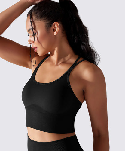 BRASSIÈRE DE SPORT YOGA PILATES & FITNESS MAINTIEN OPTIMAL NOIR