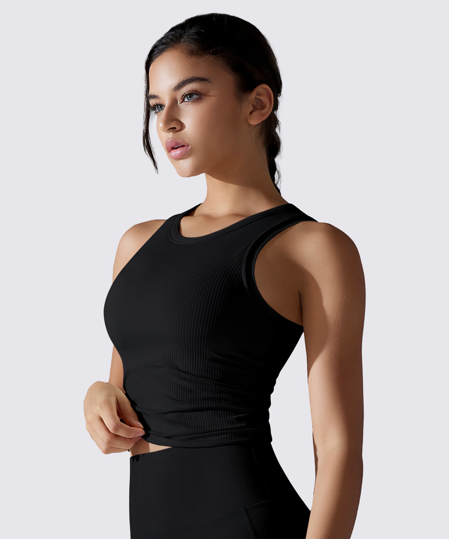 BRASSIÈRE DE SPORT CÔTELÉE NOIRE CONFORT ÉLÉGANCE ATHLEISURE