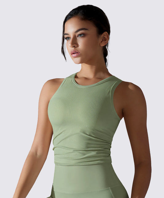 BRASSIÈRE DE SPORT CÔTELÉE PISTACHE CONFORT ÉLÉGANCE ATHLEISURE