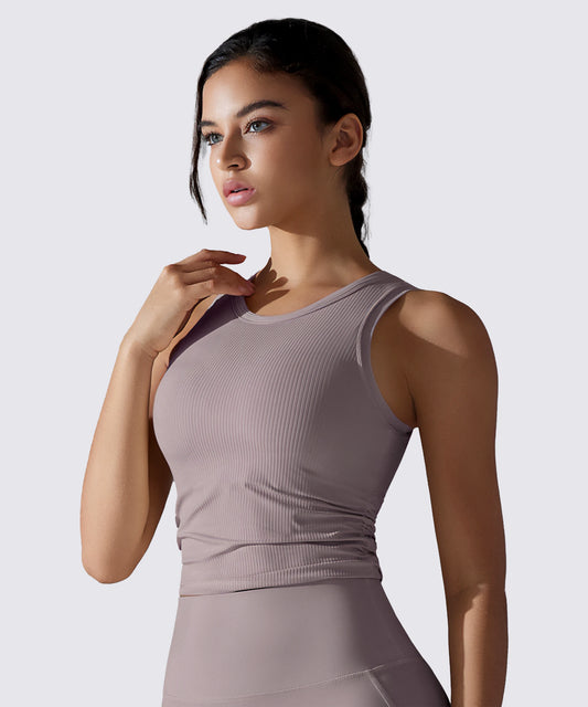 BRASSIÈRE DE SPORT CÔTELÉE PRUNE CONFORT ÉLÉGANCE ATHLEISURE