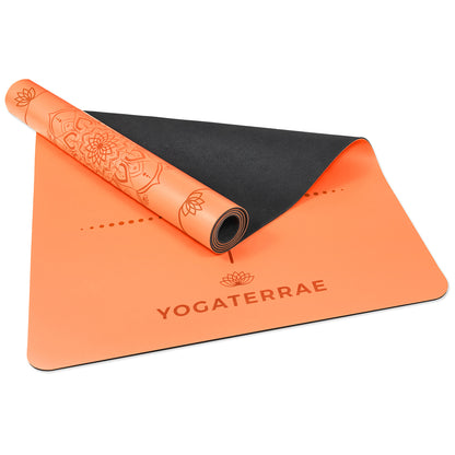 TAPIS DE YOGA MANDALA ORANGE-CORAIL EN PU-CAOUTCHOUC NATUREL