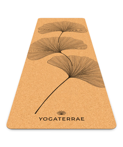 YOGAMATTE KORK & GUMMI RUTSCHFEST GINKGOS YIN YANG MIT TASCHE