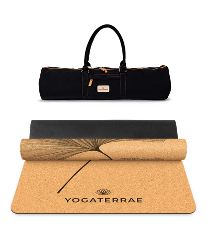 YOGAMATTE KORK & GUMMI RUTSCHFEST GINKGOS YIN YANG MIT TASCHE