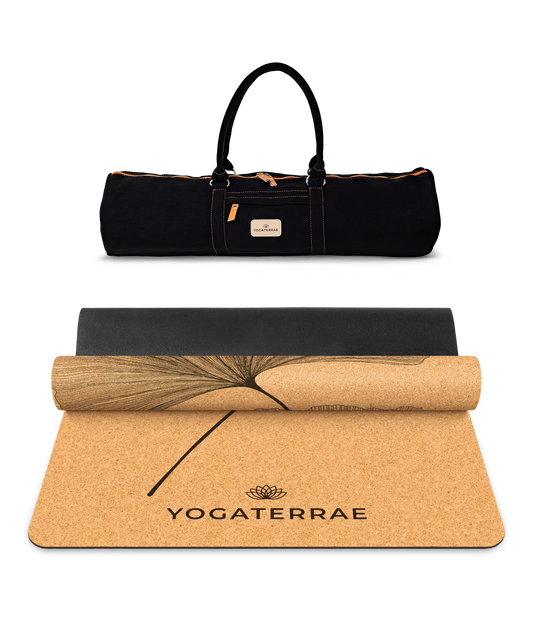YOGAMATTE KORK & GUMMI RUTSCHFEST GINKGOS YIN YANG MIT TASCHE