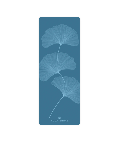 Design YinYang en impression claire sur tapis de yoga Bleu Polaire Yogaterrae, alliance de polyuréthane haute performance et caoutchouc naturel