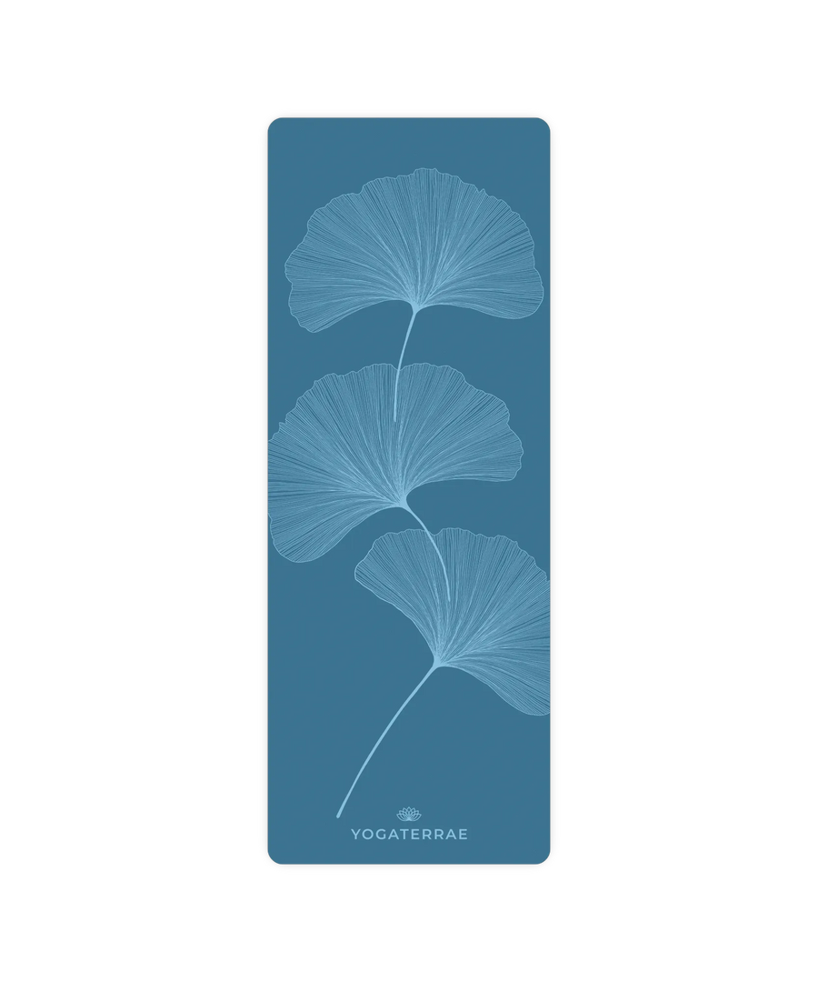 TAPIS DE YOGA GINKGOS LIGHT BLEU POLAIRE PU-CAOUTCHOUC NATUREL
