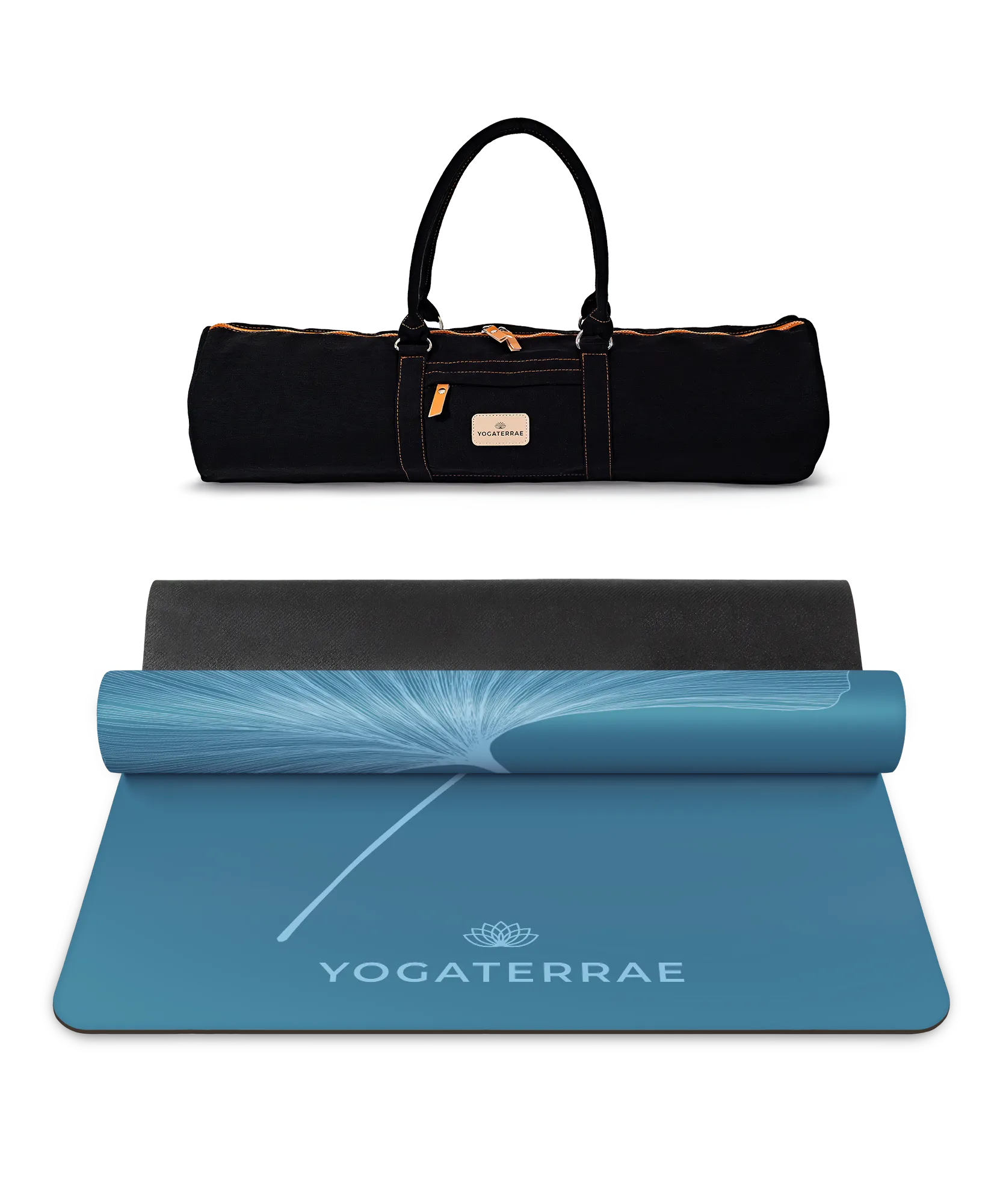 Ensemble de yoga premium comprenant le tapis PU Bleu Polaire (impression Light) et son sac de transport en toile noir Yogaterrae
